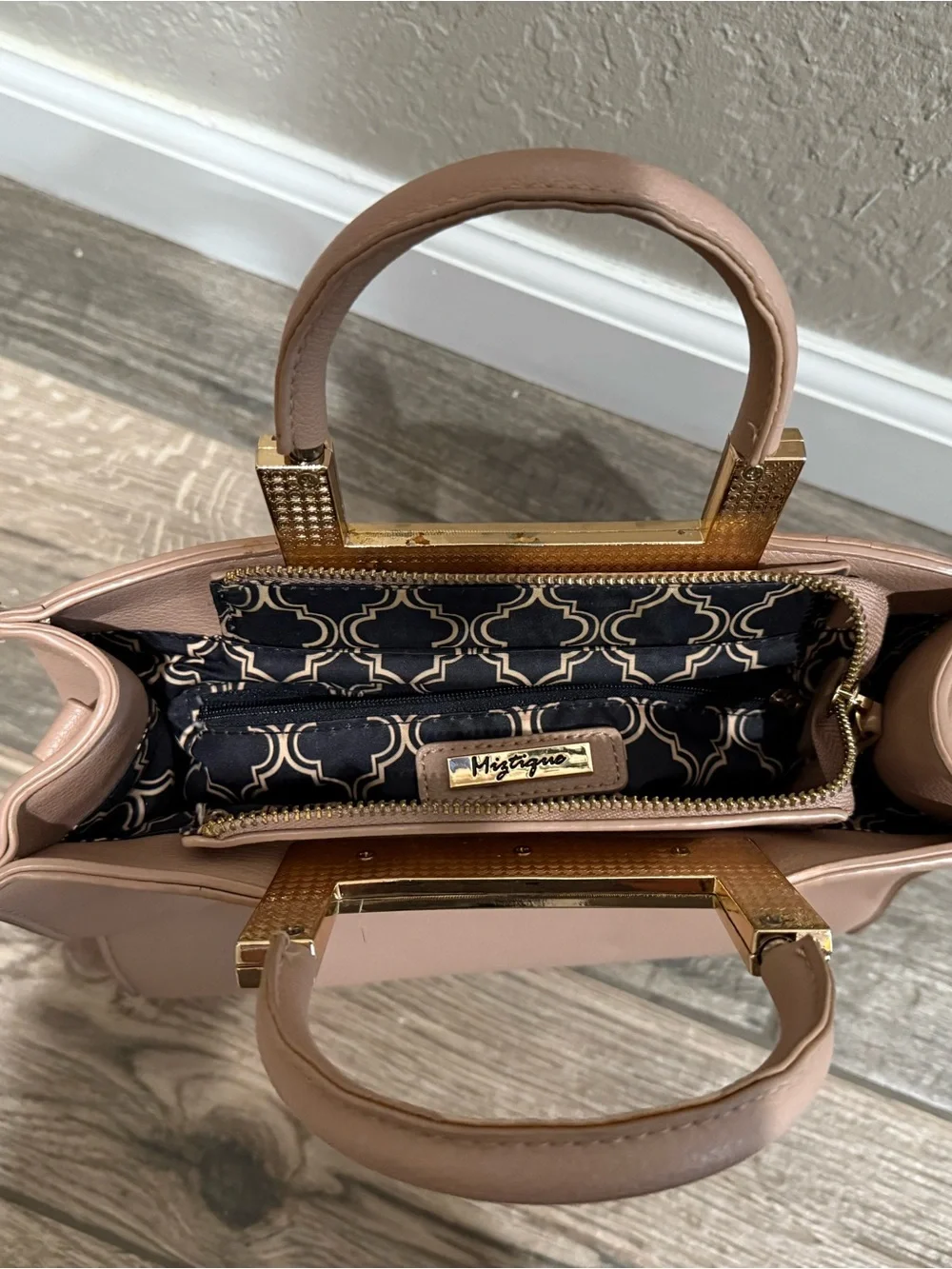 Structured Top-Handle Satchel in Dusty Rose with Gold Accent